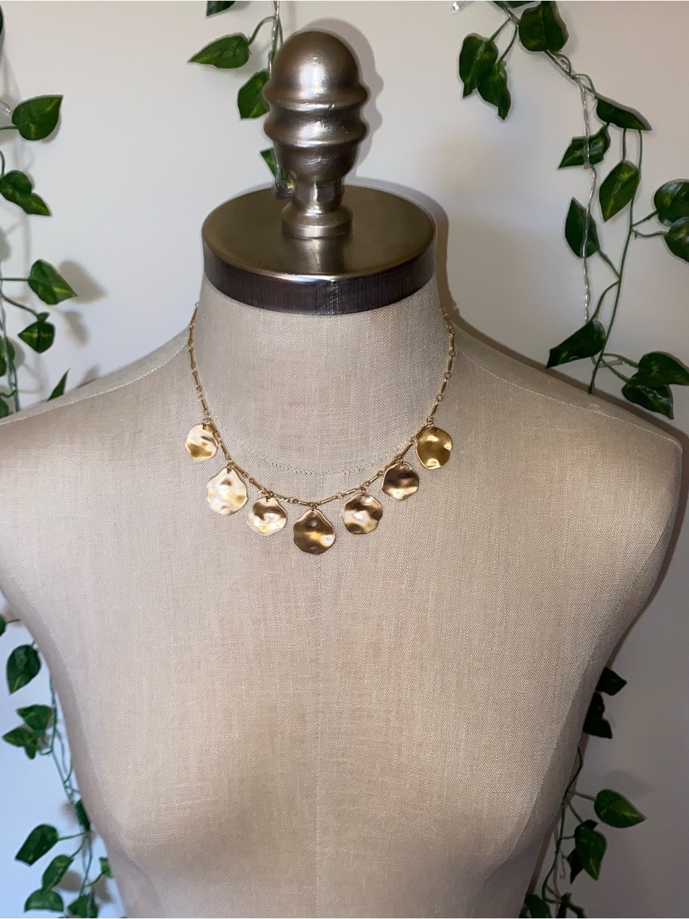 Gold Hammered Disc Charm Necklace - Women Jewelry